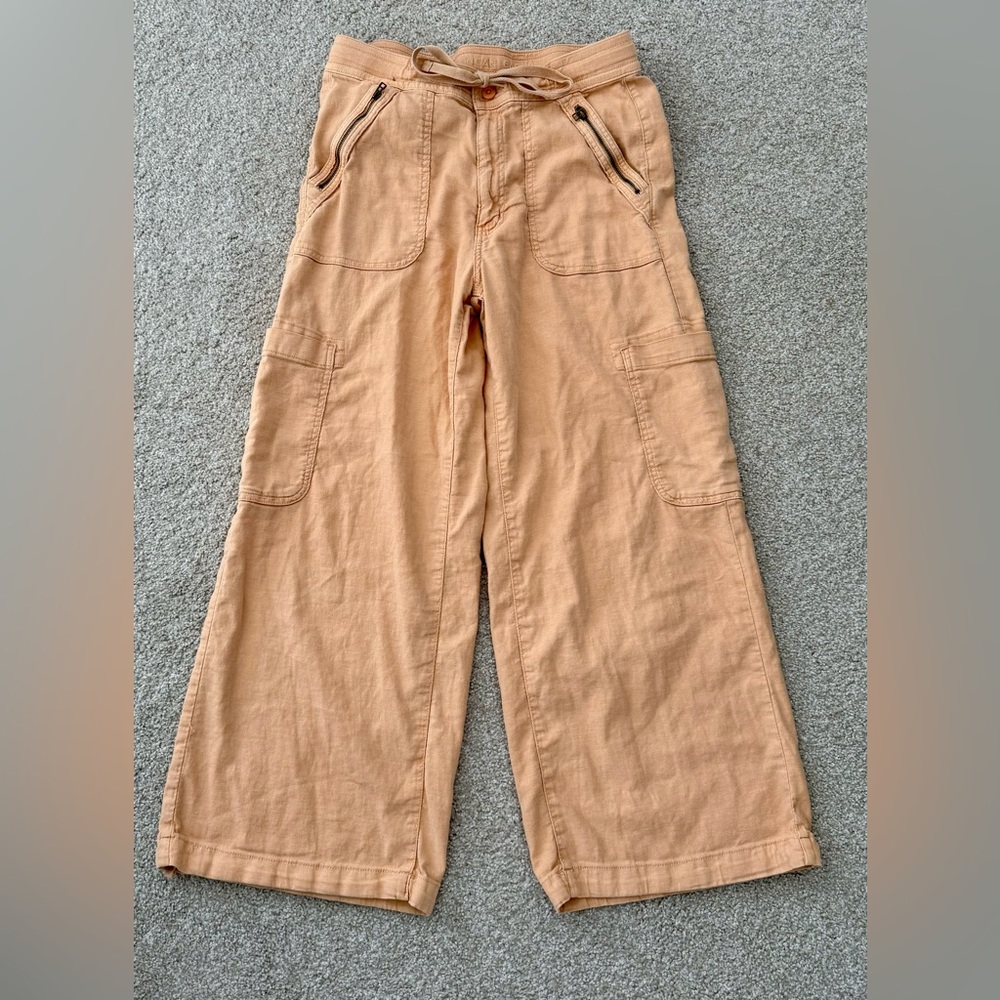 American Eagle Dreamy Drape Linen Blend Wide Leg Cargo Pants 12S